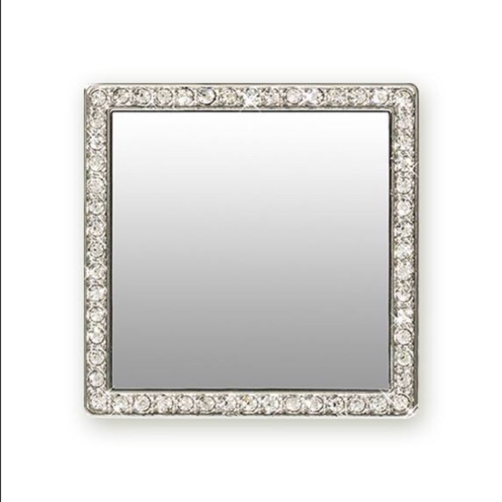 Silver Square Cell Phone Mirror with Crystals